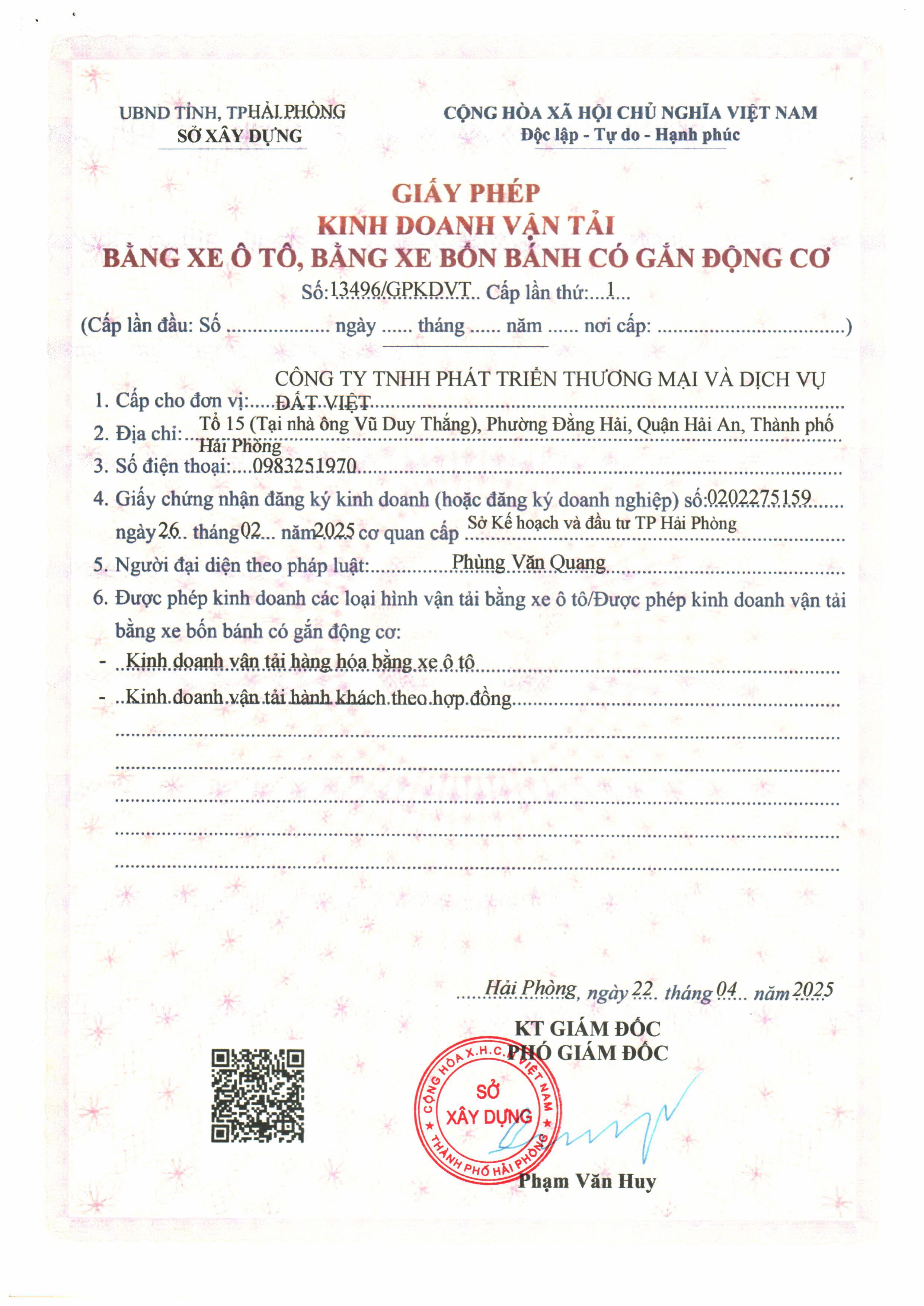 Giấy phép kinh doanh vận tải